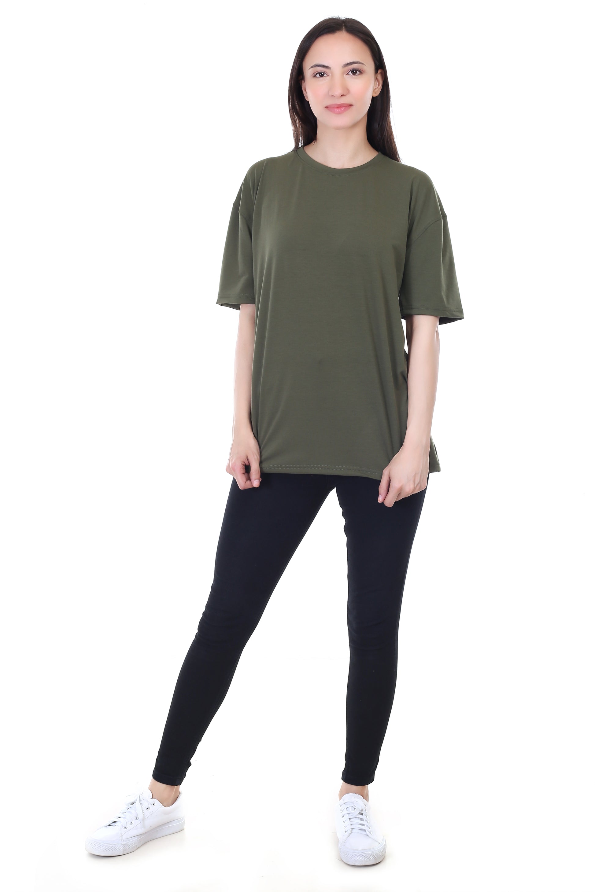 Women's Plain Over-sized Round Neck Half Sleeve T-Shirt