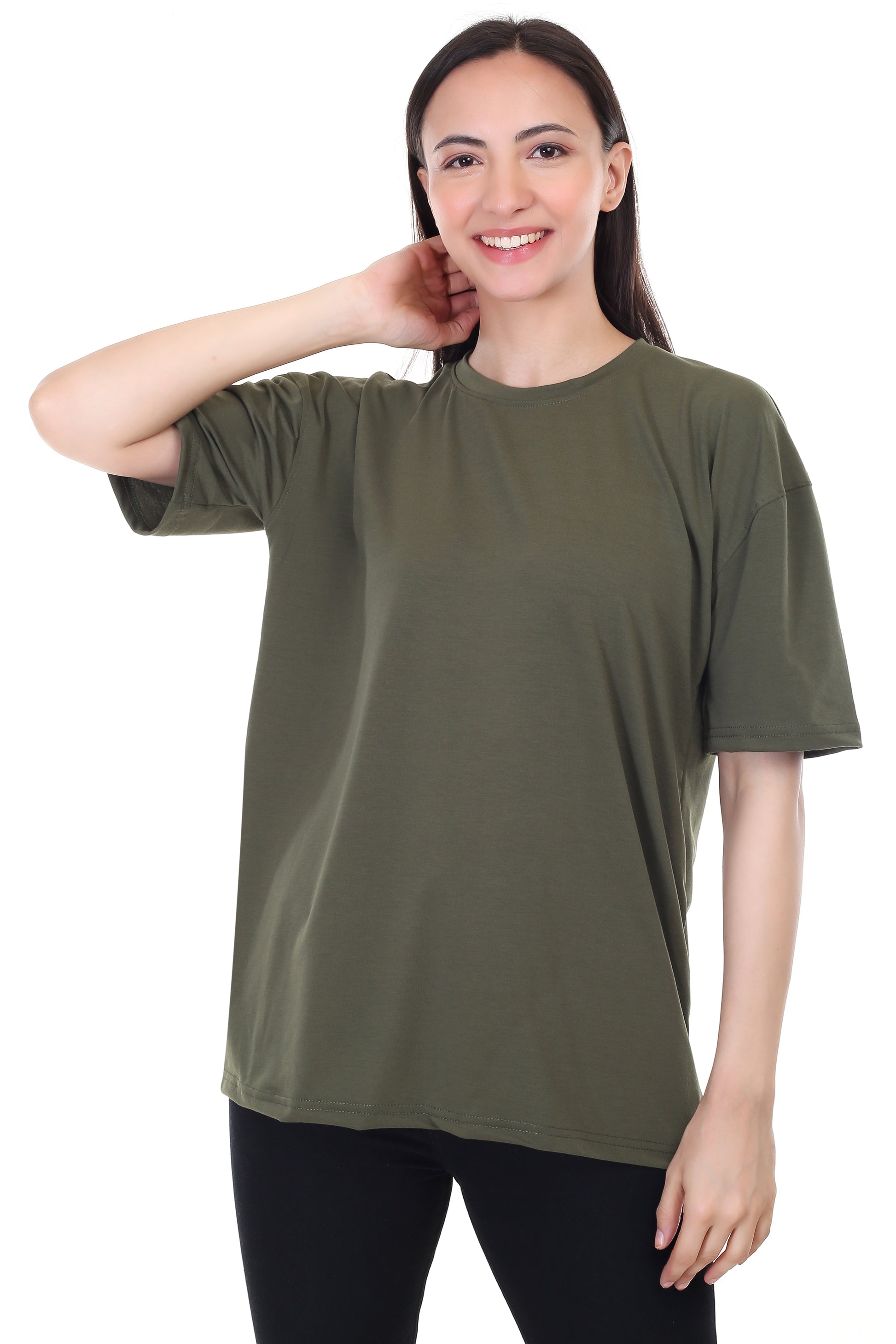 Women's Plain Over-sized Round Neck Half Sleeve T-Shirt