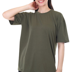 Women's Plain Over-sized Round Neck Half Sleeve T-Shirt