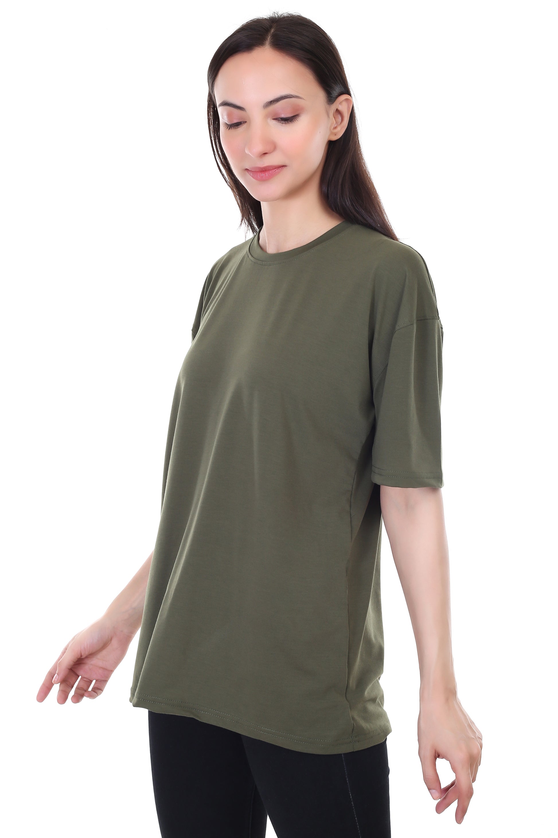 Women's Plain Over-sized Round Neck Half Sleeve T-Shirt