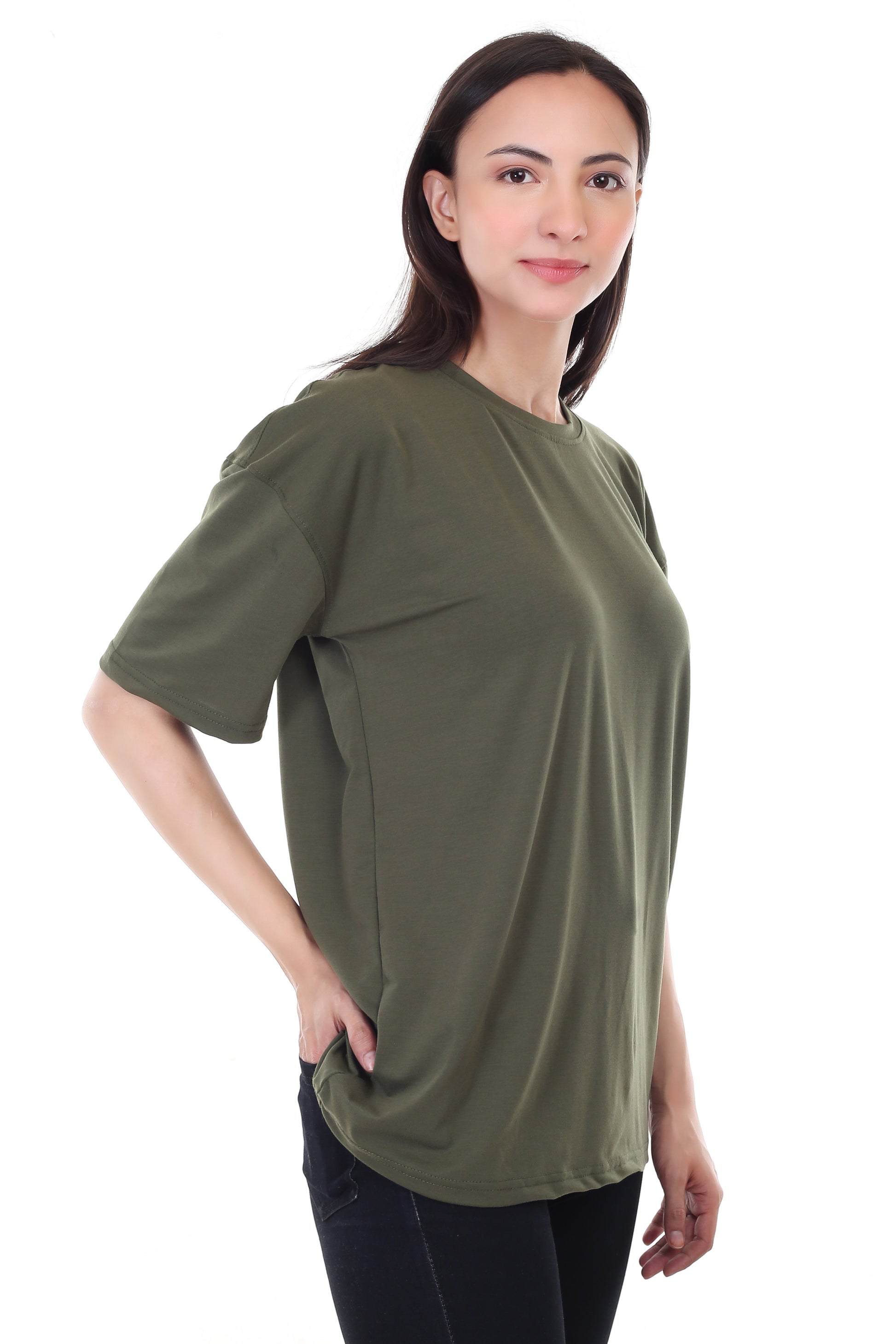 Women's Plain Over-sized Round Neck Half Sleeve T-Shirt