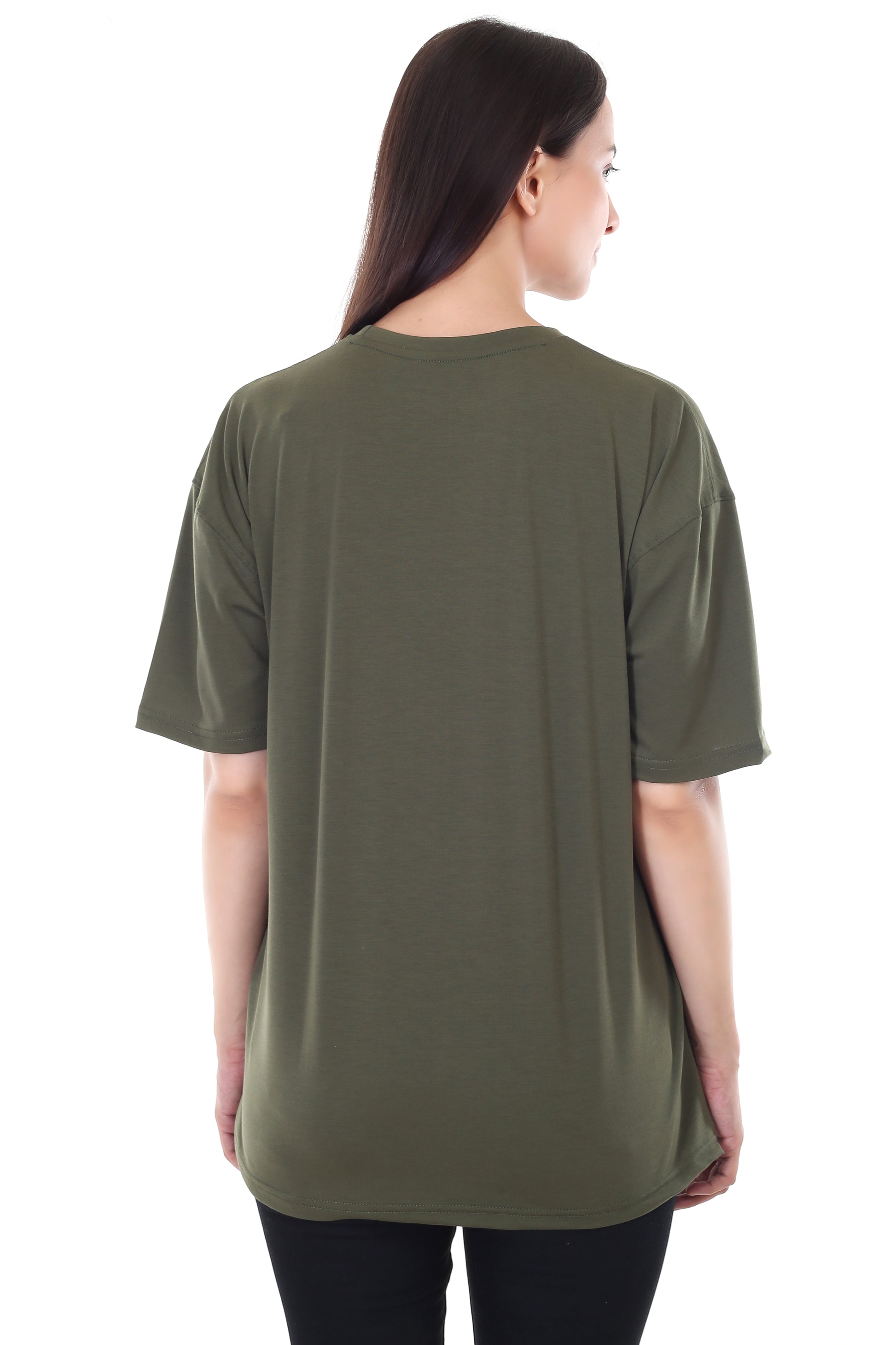 Women's Plain Over-sized Round Neck Half Sleeve T-Shirt