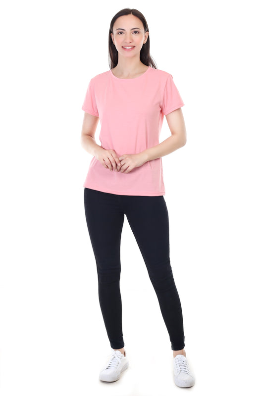 Women's Plain Regular Fit Round Neck Half Sleeve Cotton Blend T-Shirt