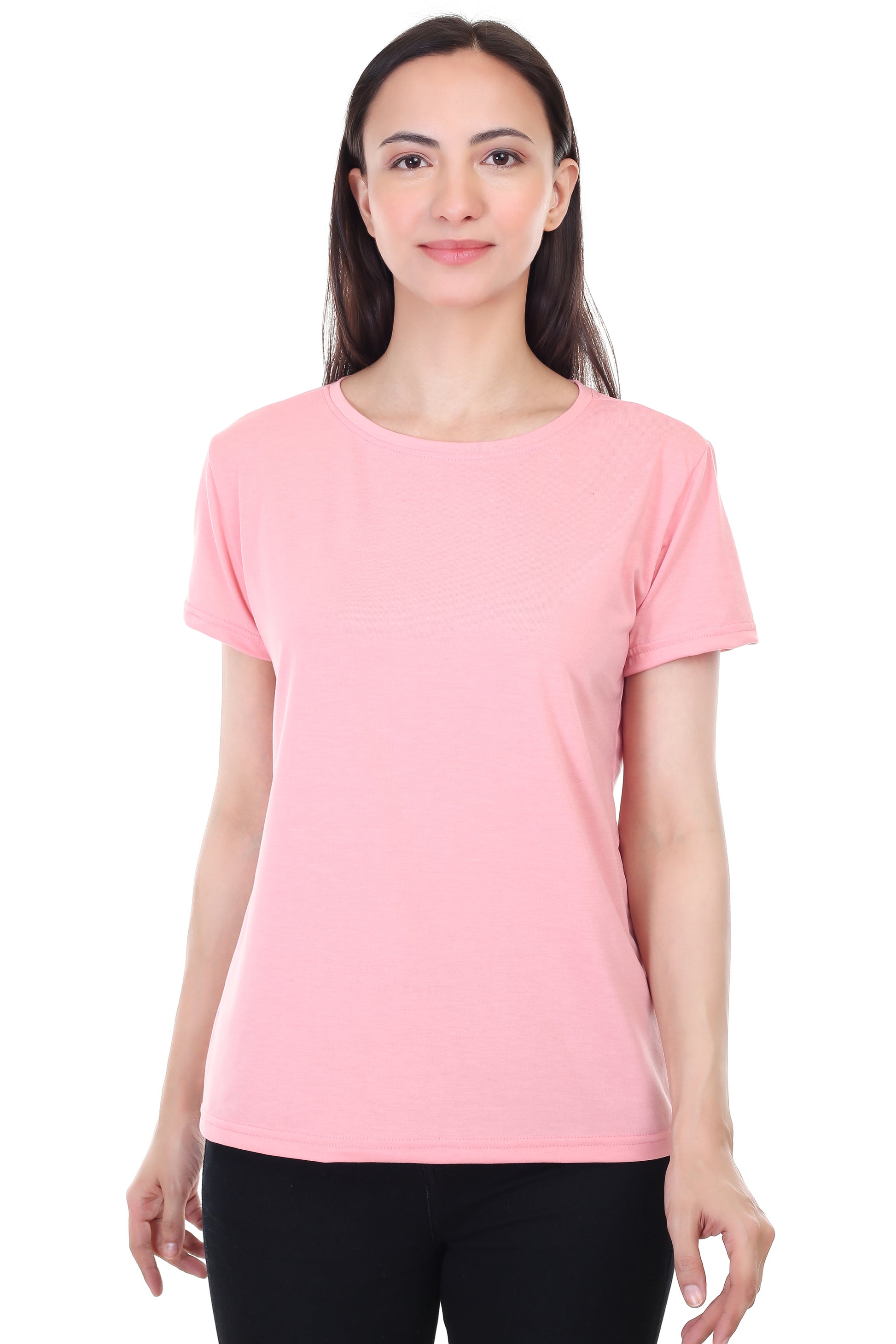 Women's Plain Regular Fit Round Neck Half Sleeve Cotton Blend T-Shirt