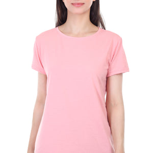 Women's Plain Regular Fit Round Neck Half Sleeve Cotton Blend T-Shirt