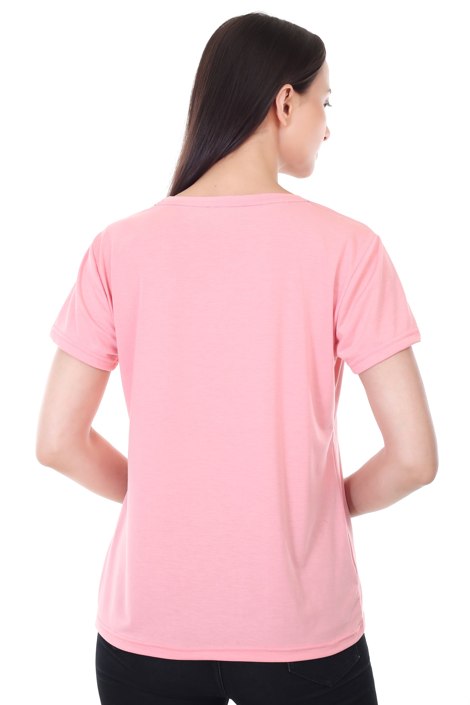 Women's Plain Regular Fit Round Neck Half Sleeve Cotton Blend T-Shirt