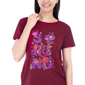 Women's Floral Bloom Spring Printed Round Neck Half Sleeve Cotton Blend Regular Fit T-Shirt