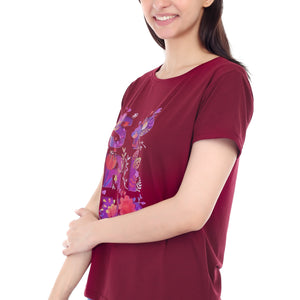 Women's Floral Bloom Spring Printed Round Neck Half Sleeve Cotton Blend Regular Fit T-Shirt