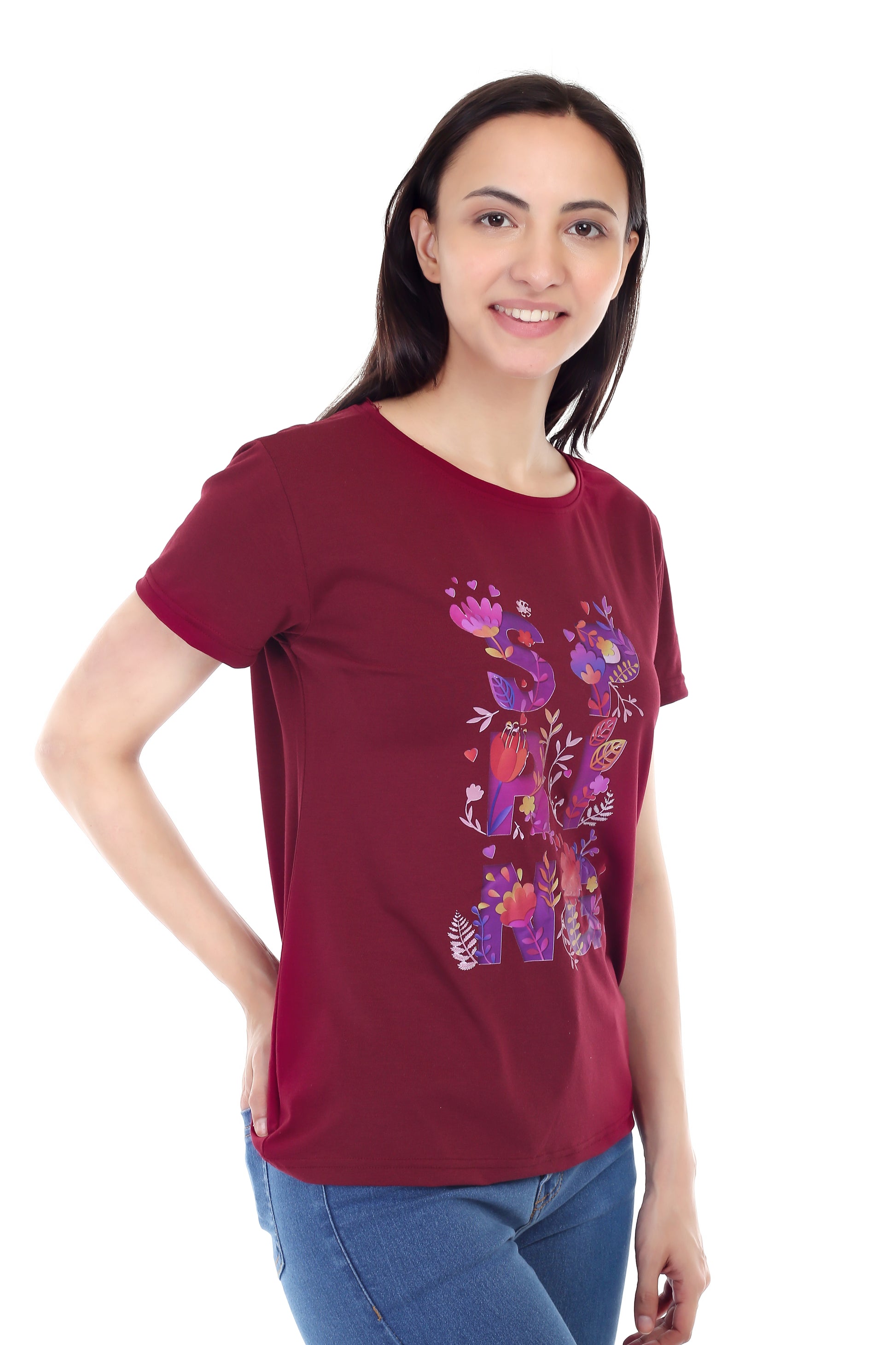 Women's Floral Bloom Spring Printed Round Neck Half Sleeve Cotton Blend Regular Fit T-Shirt