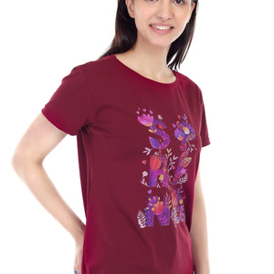 Women's Floral Bloom Spring Printed Round Neck Half Sleeve Cotton Blend Regular Fit T-Shirt