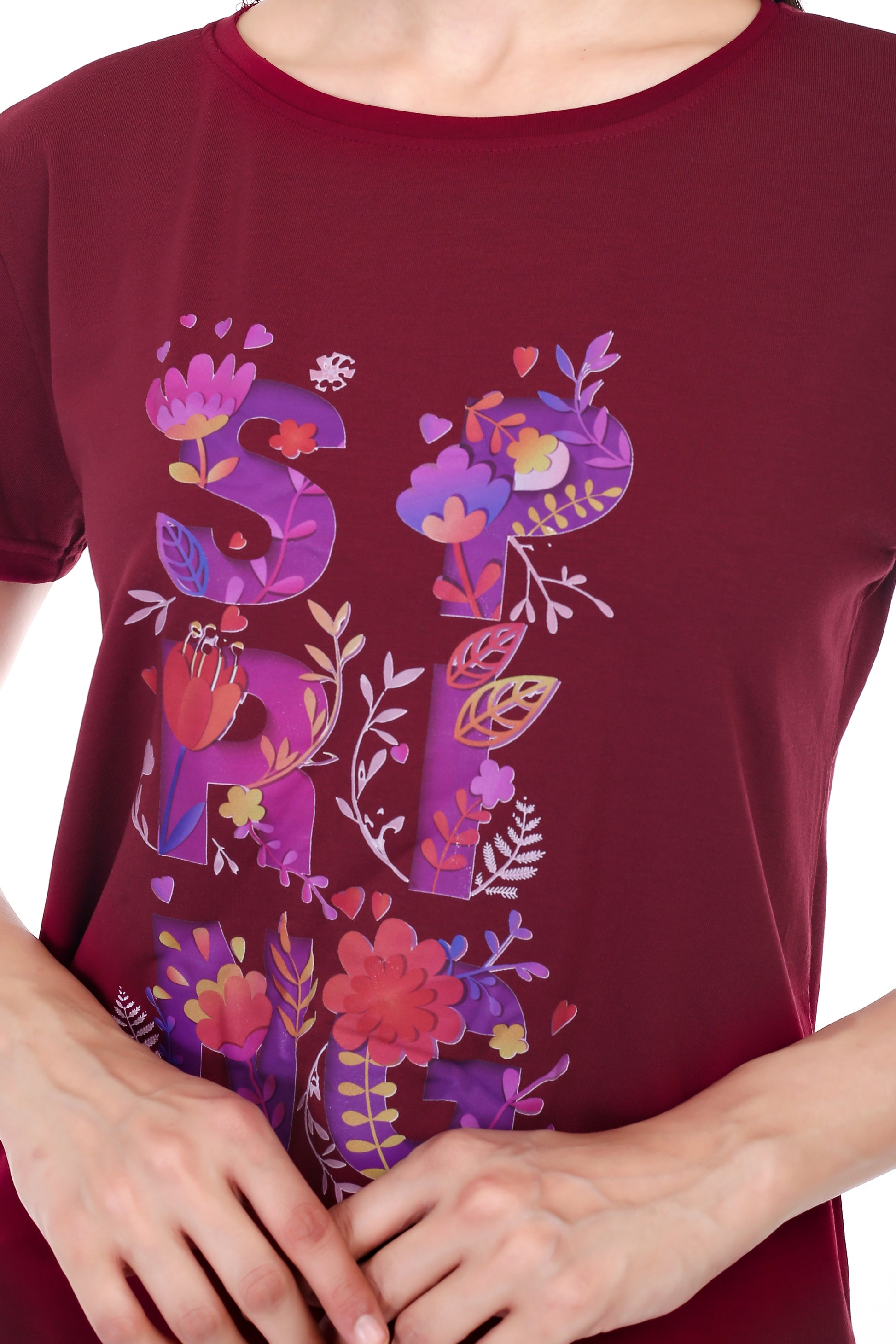 Women's Floral Bloom Spring Printed Round Neck Half Sleeve Cotton Blend Regular Fit T-Shirt