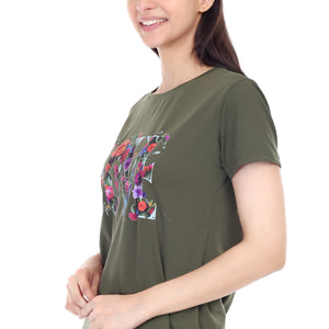 Women's Floral Love Printed Round Neck Half Sleeve Cotton Blend Regular Fit T-Shirt