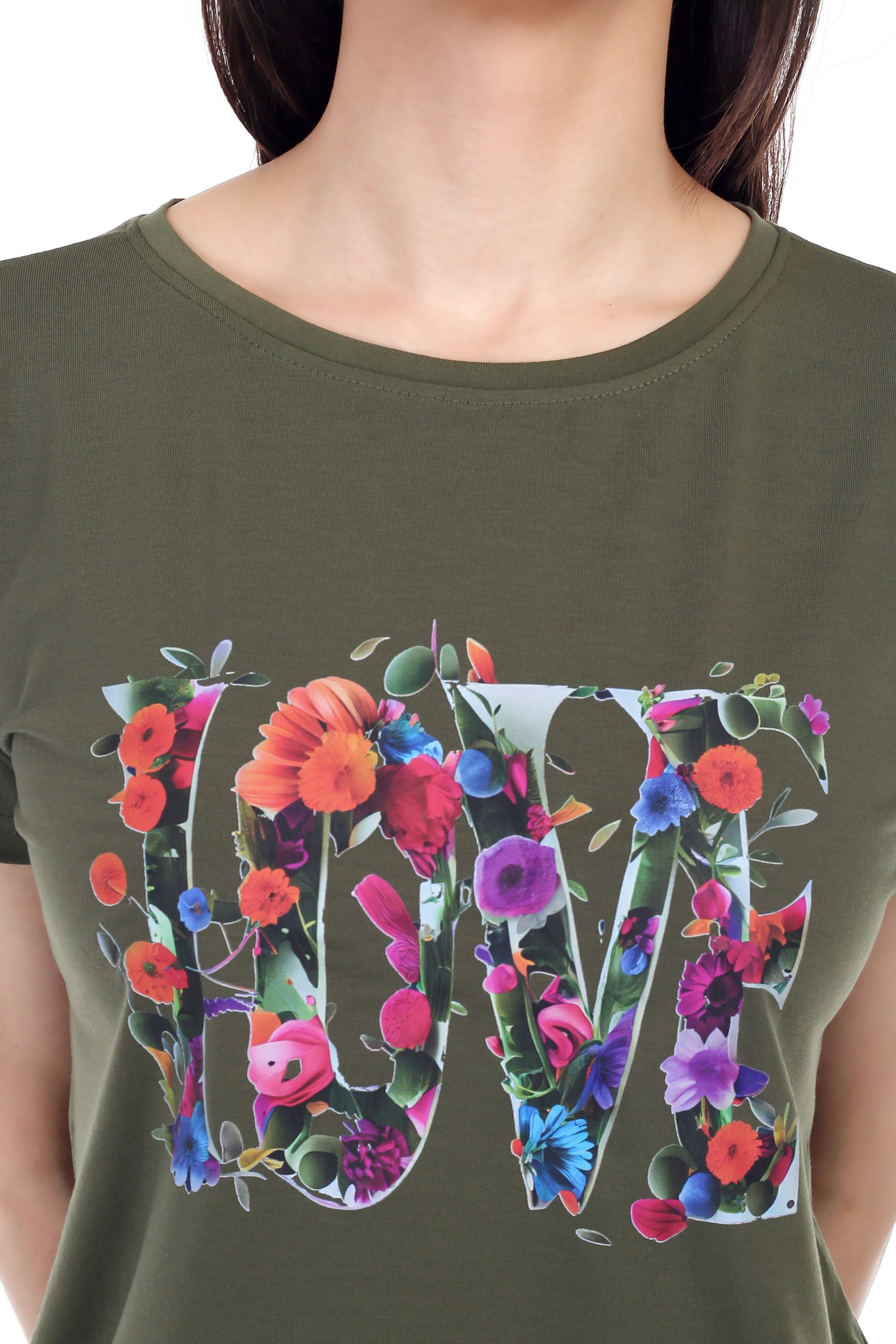 Women's Floral Love Printed Round Neck Half Sleeve Cotton Blend Regular Fit T-Shirt