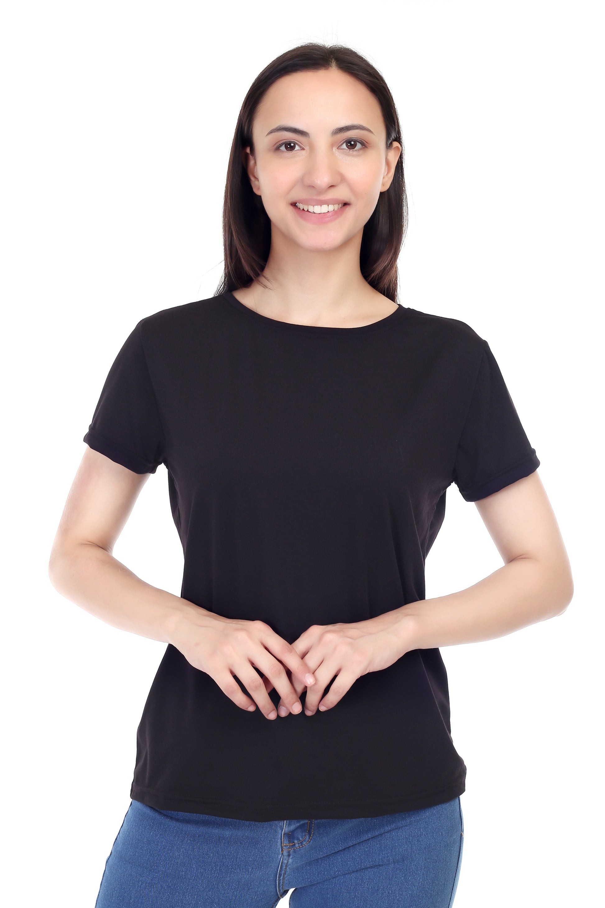 Women's Plain Regular Fit Round Neck Half Sleeve Cotton Blend T-Shirt