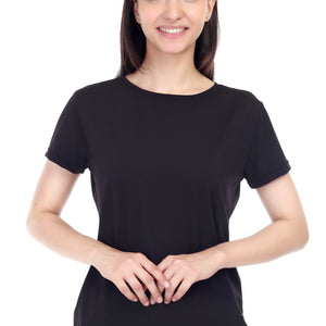 Women's Plain Regular Fit Round Neck Half Sleeve Cotton Blend T-Shirt