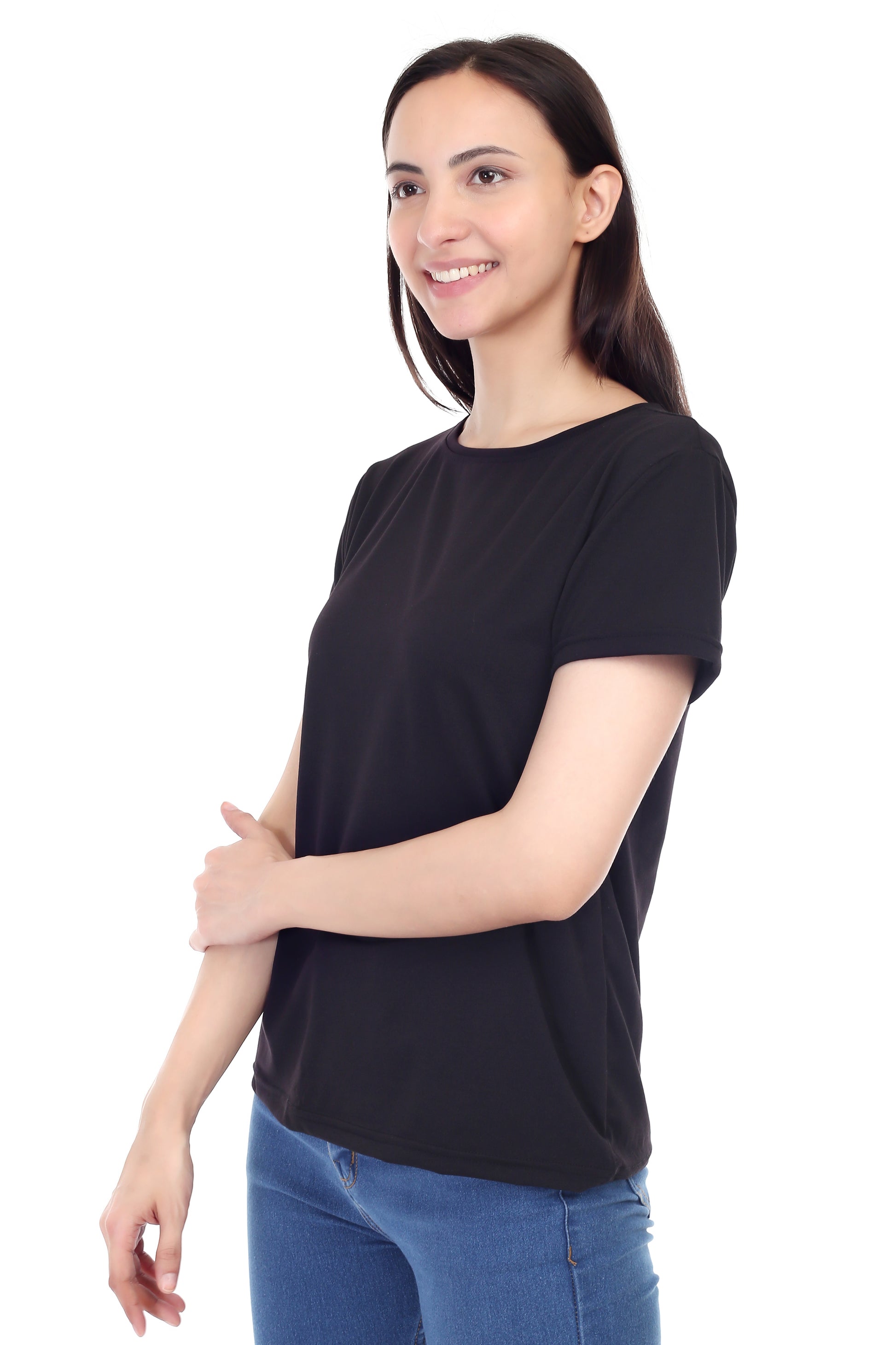 Women's Plain Regular Fit Round Neck Half Sleeve Cotton Blend T-Shirt