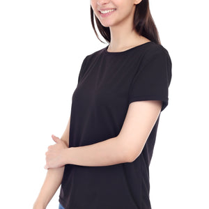 Women's Plain Regular Fit Round Neck Half Sleeve Cotton Blend T-Shirt