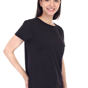 Women's Plain Regular Fit Round Neck Half Sleeve Cotton Blend T-Shirt