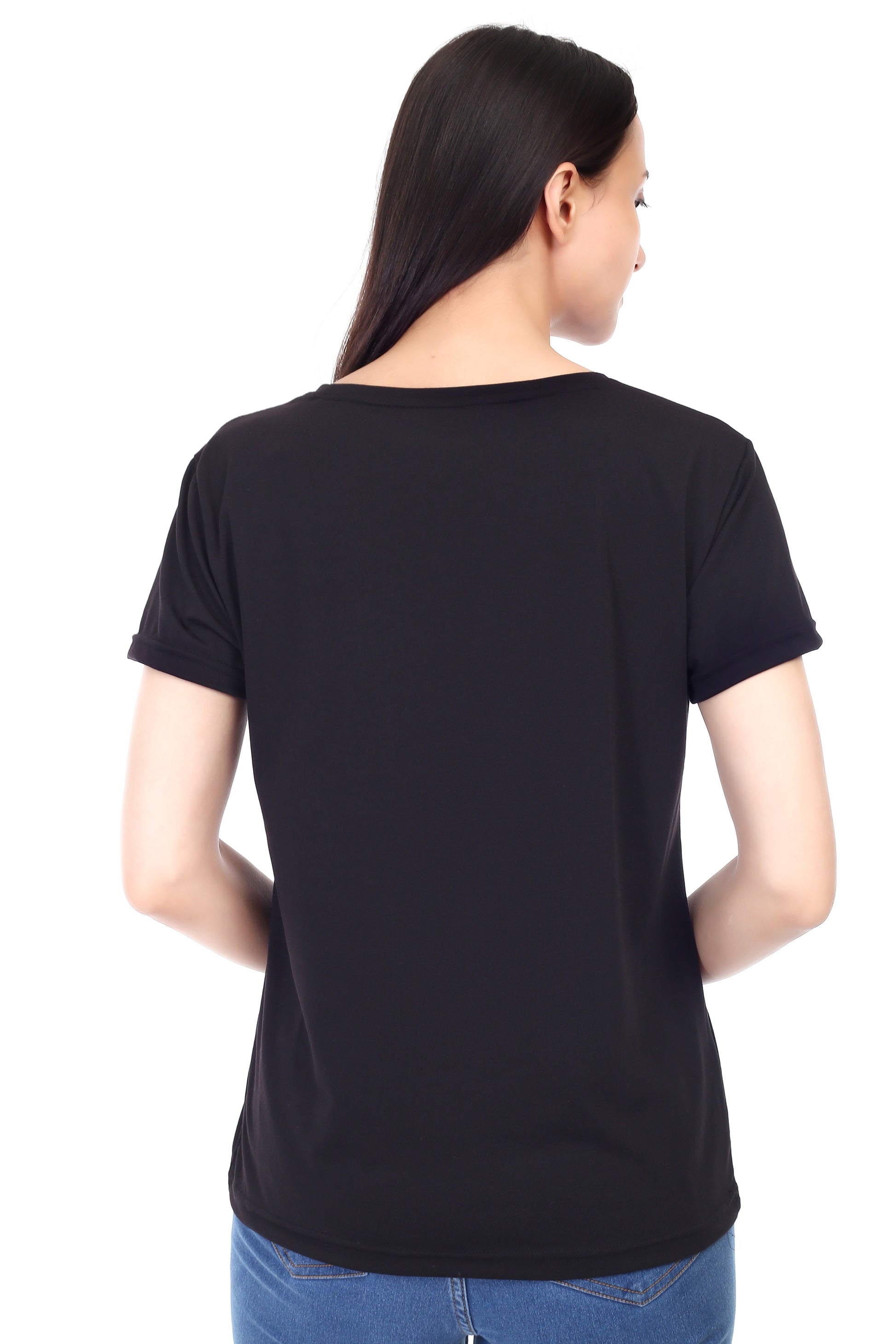 Women's Plain Regular Fit Round Neck Half Sleeve Cotton Blend T-Shirt