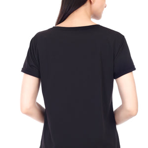 Women's Plain Regular Fit Round Neck Half Sleeve Cotton Blend T-Shirt