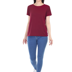 Women's Plain Regular Fit Round Neck Half Sleeve Cotton Blend T-Shirt