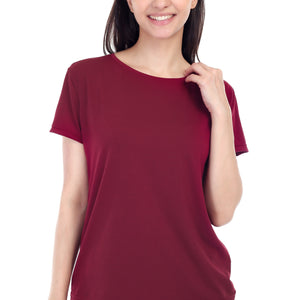 Women's Plain Regular Fit Round Neck Half Sleeve Cotton Blend T-Shirt