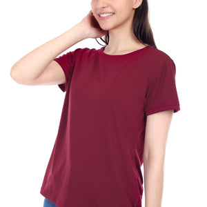 Women's Plain Regular Fit Round Neck Half Sleeve Cotton Blend T-Shirt