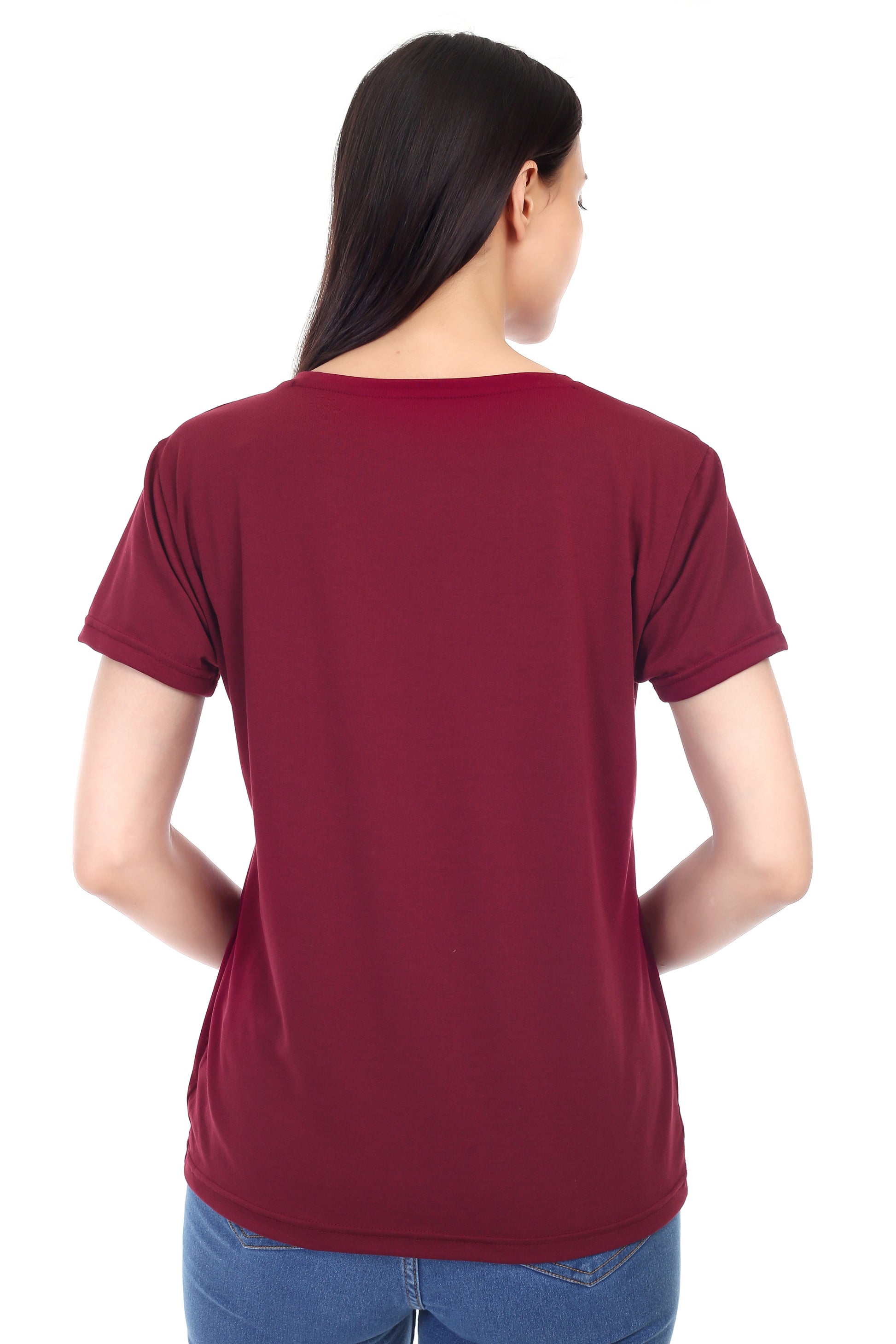 Women's Plain Regular Fit Round Neck Half Sleeve Cotton Blend T-Shirt