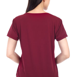 Women's Plain Regular Fit Round Neck Half Sleeve Cotton Blend T-Shirt