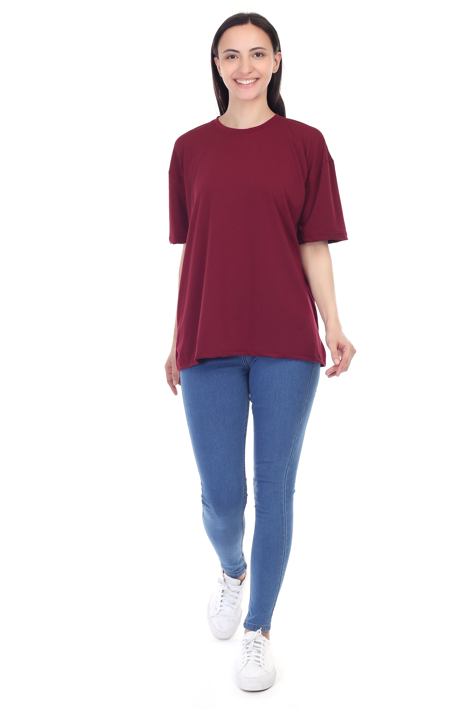 Women's Plain Over-sized Round Neck Half Sleeve T-Shirt