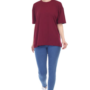 Women's Plain Over-sized Round Neck Half Sleeve T-Shirt