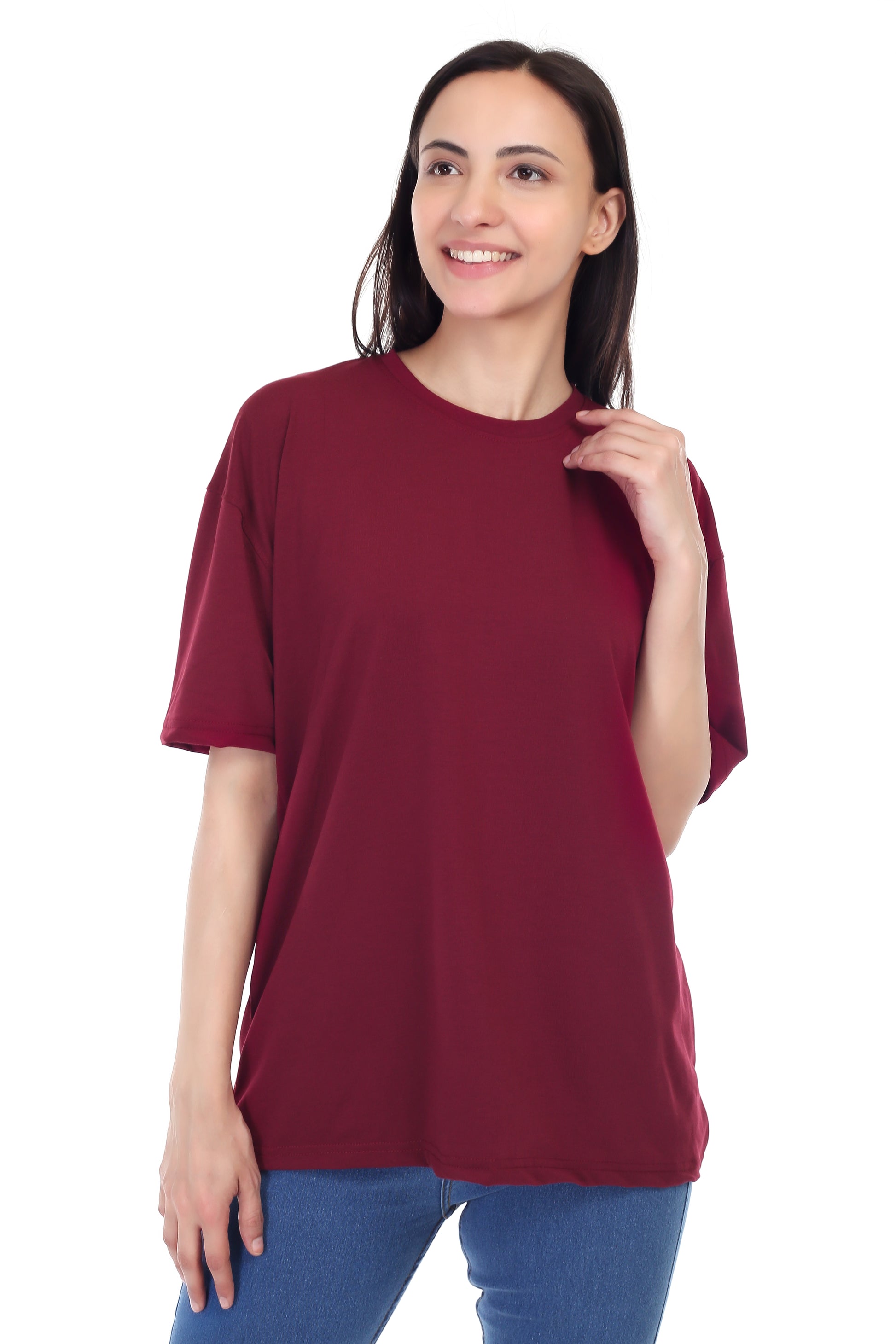 Women's Plain Over-sized Round Neck Half Sleeve T-Shirt