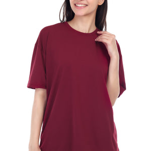 Women's Plain Over-sized Round Neck Half Sleeve T-Shirt