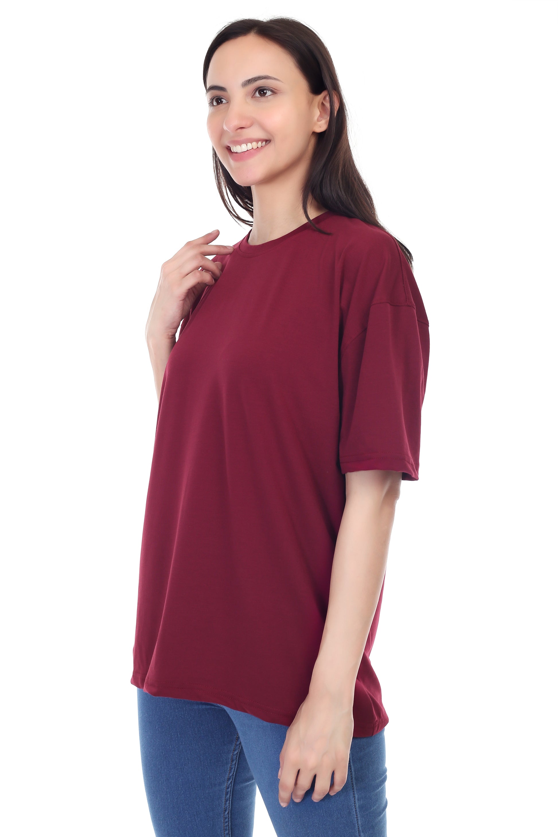 Women's Plain Over-sized Round Neck Half Sleeve T-Shirt