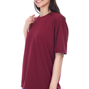 Women's Plain Over-sized Round Neck Half Sleeve T-Shirt