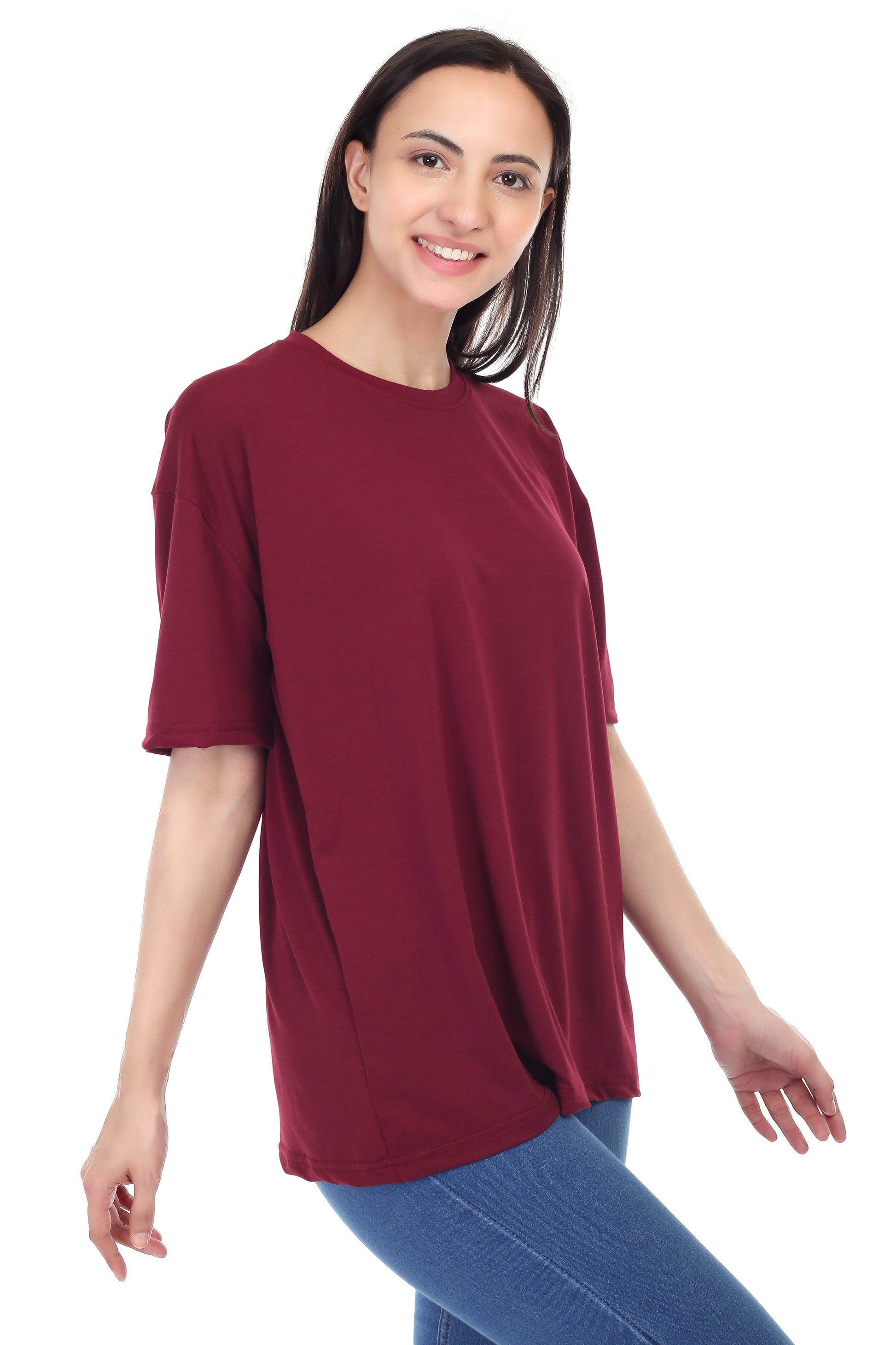 Women's Plain Over-sized Round Neck Half Sleeve T-Shirt