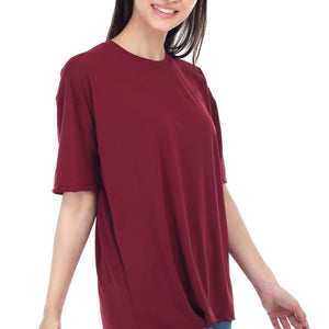 Women's Plain Over-sized Round Neck Half Sleeve T-Shirt