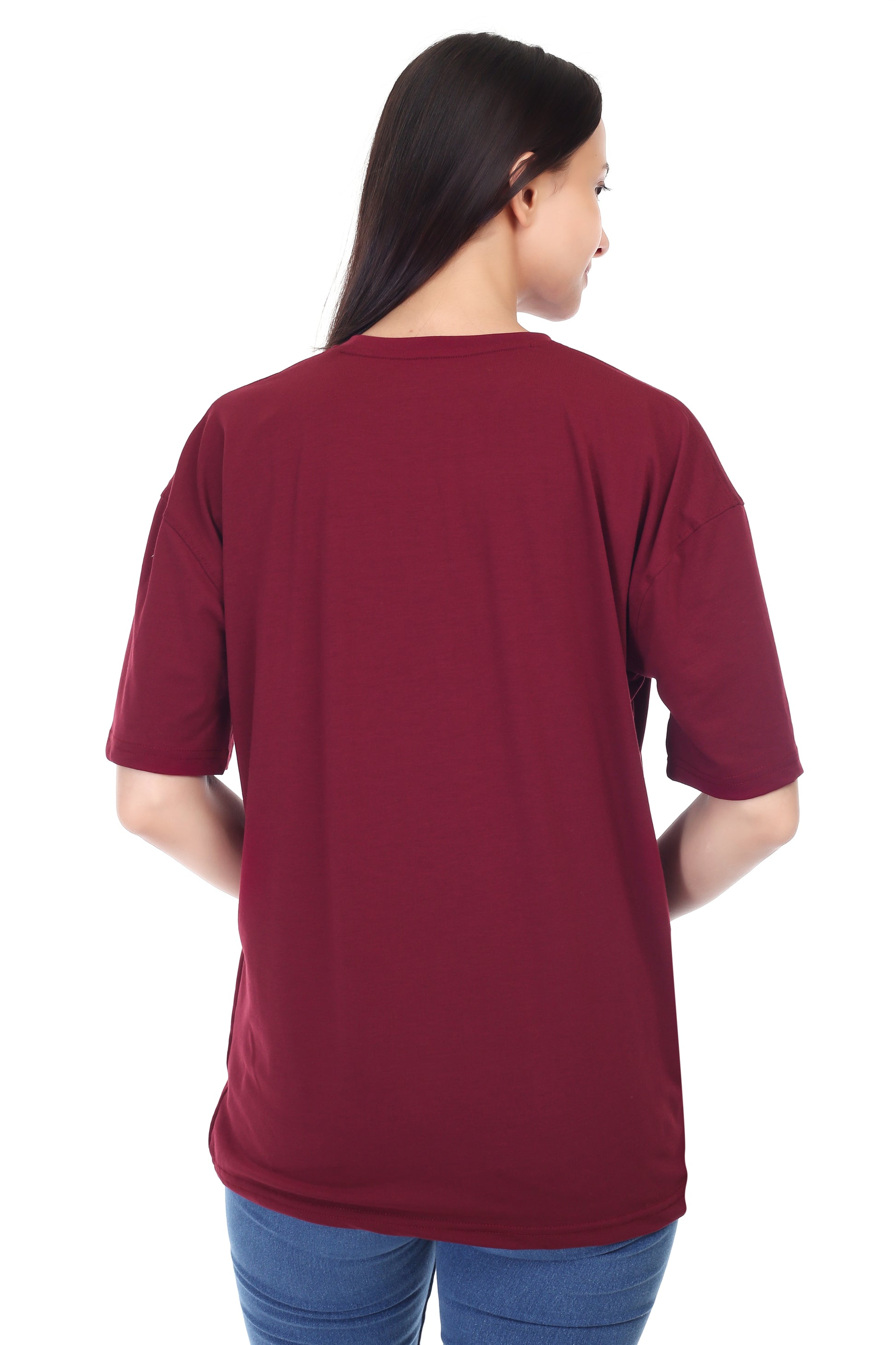 Women's Plain Over-sized Round Neck Half Sleeve T-Shirt