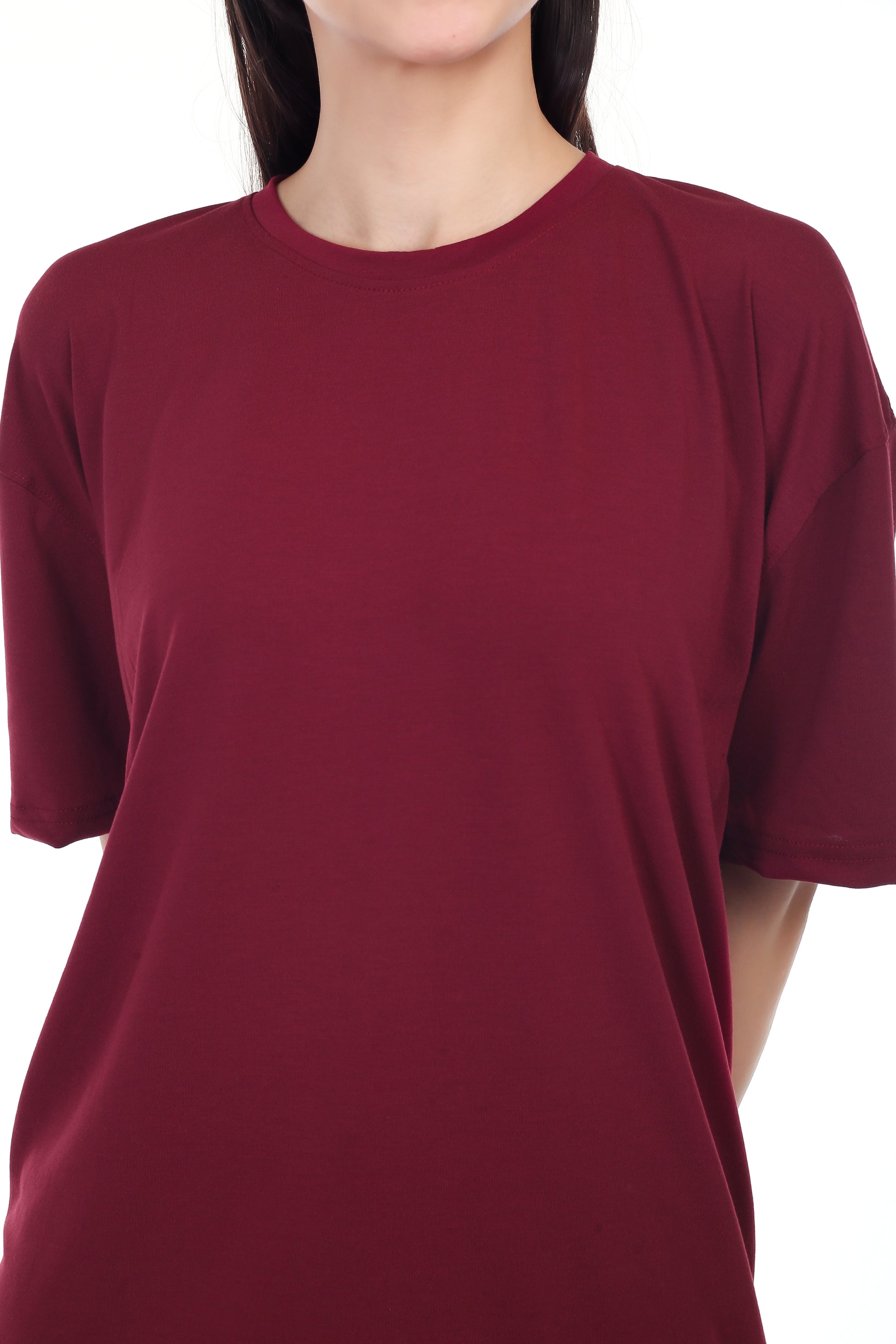 Women's Plain Over-sized Round Neck Half Sleeve T-Shirt