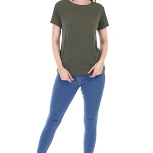 Women's Plain Regular Fit Round Neck Half Sleeve Cotton Blend T-Shirt