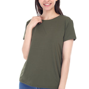 Women's Plain Regular Fit Round Neck Half Sleeve Cotton Blend T-Shirt