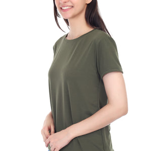 Women's Plain Regular Fit Round Neck Half Sleeve Cotton Blend T-Shirt