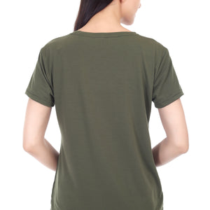 Women's Plain Regular Fit Round Neck Half Sleeve Cotton Blend T-Shirt