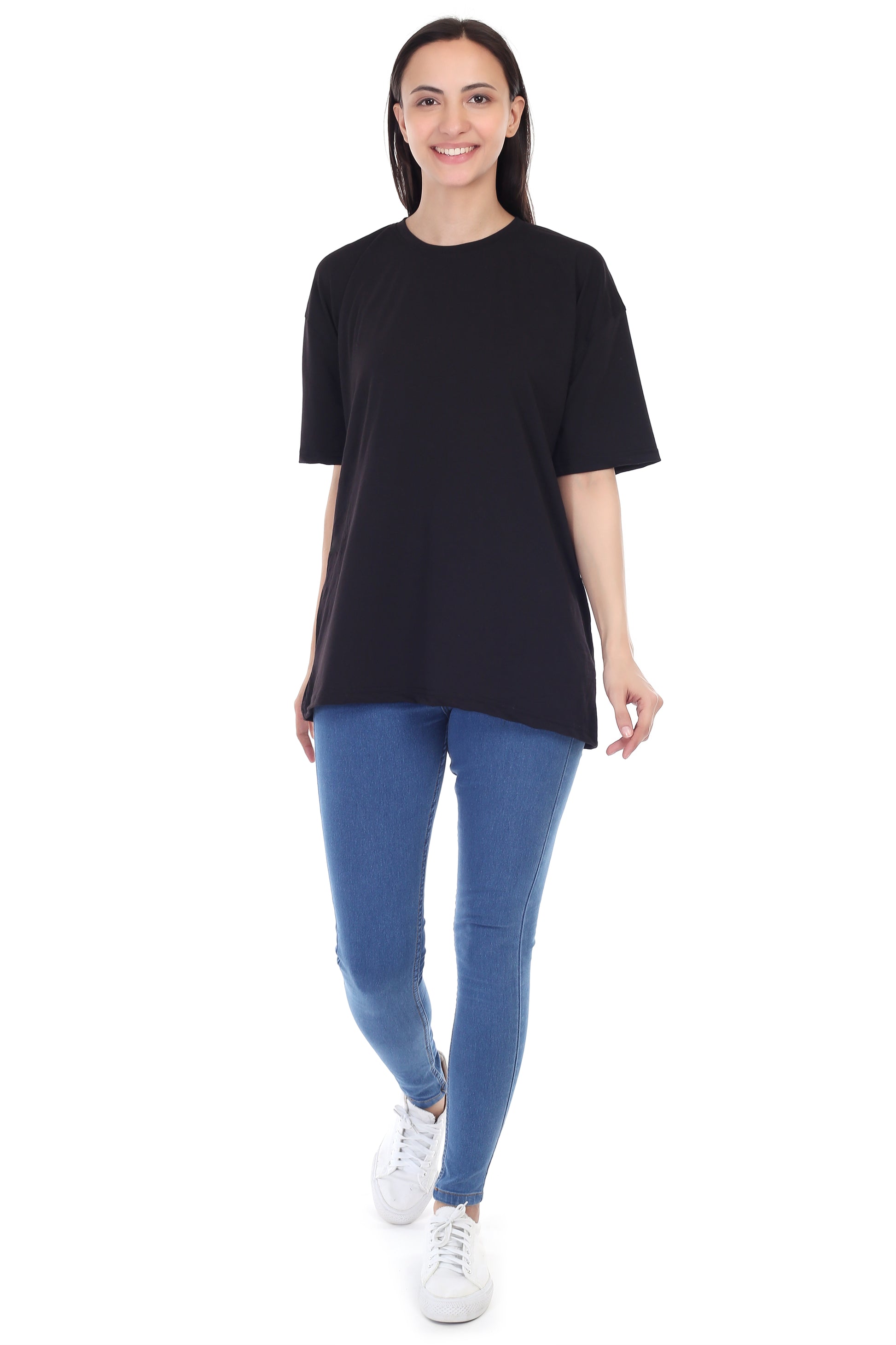 Women's Plain Over-sized Round Neck Half Sleeve T-Shirt