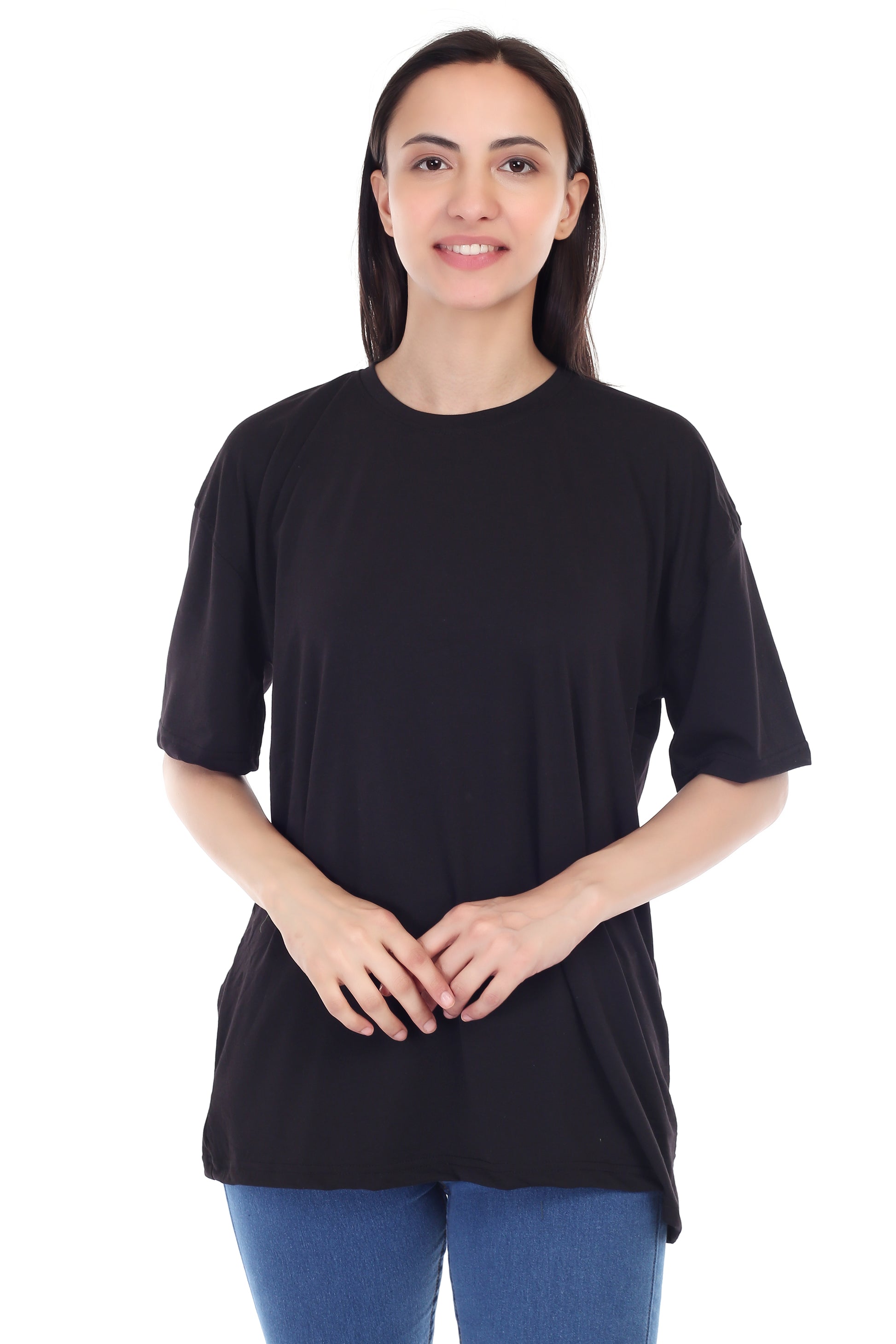 Women's Plain Over-sized Round Neck Half Sleeve T-Shirt