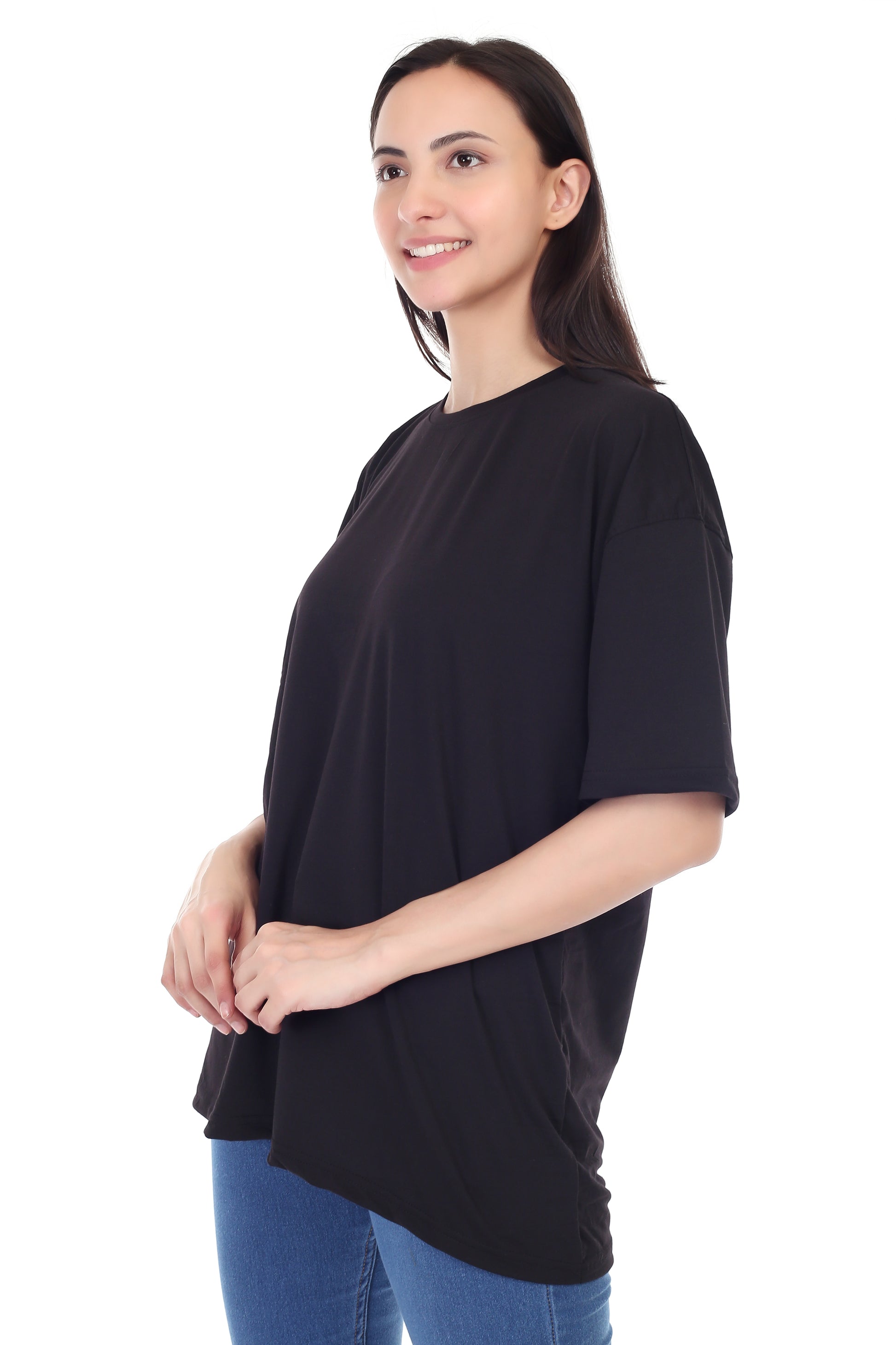 Women's Plain Over-sized Round Neck Half Sleeve T-Shirt