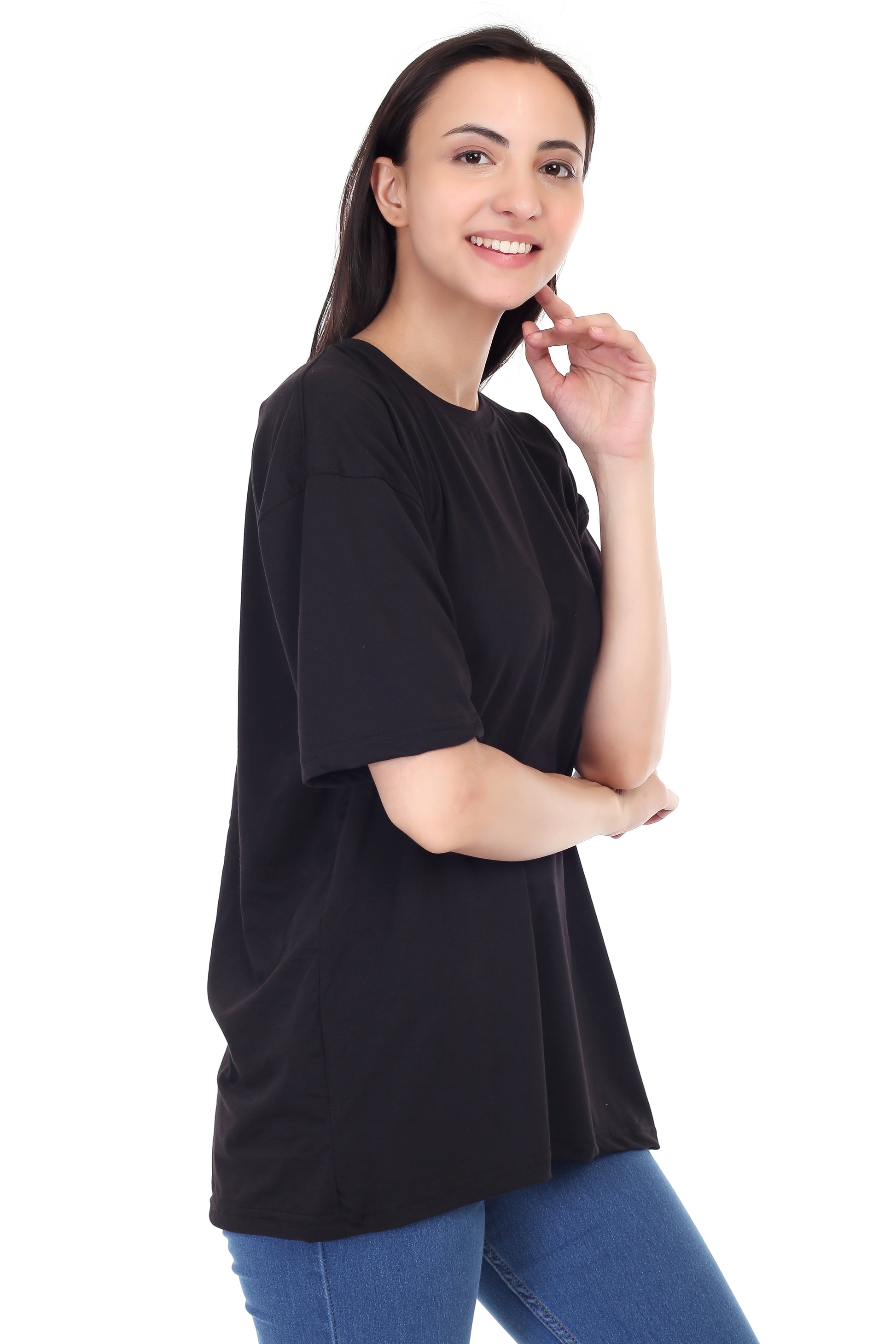 Women's Plain Over-sized Round Neck Half Sleeve T-Shirt