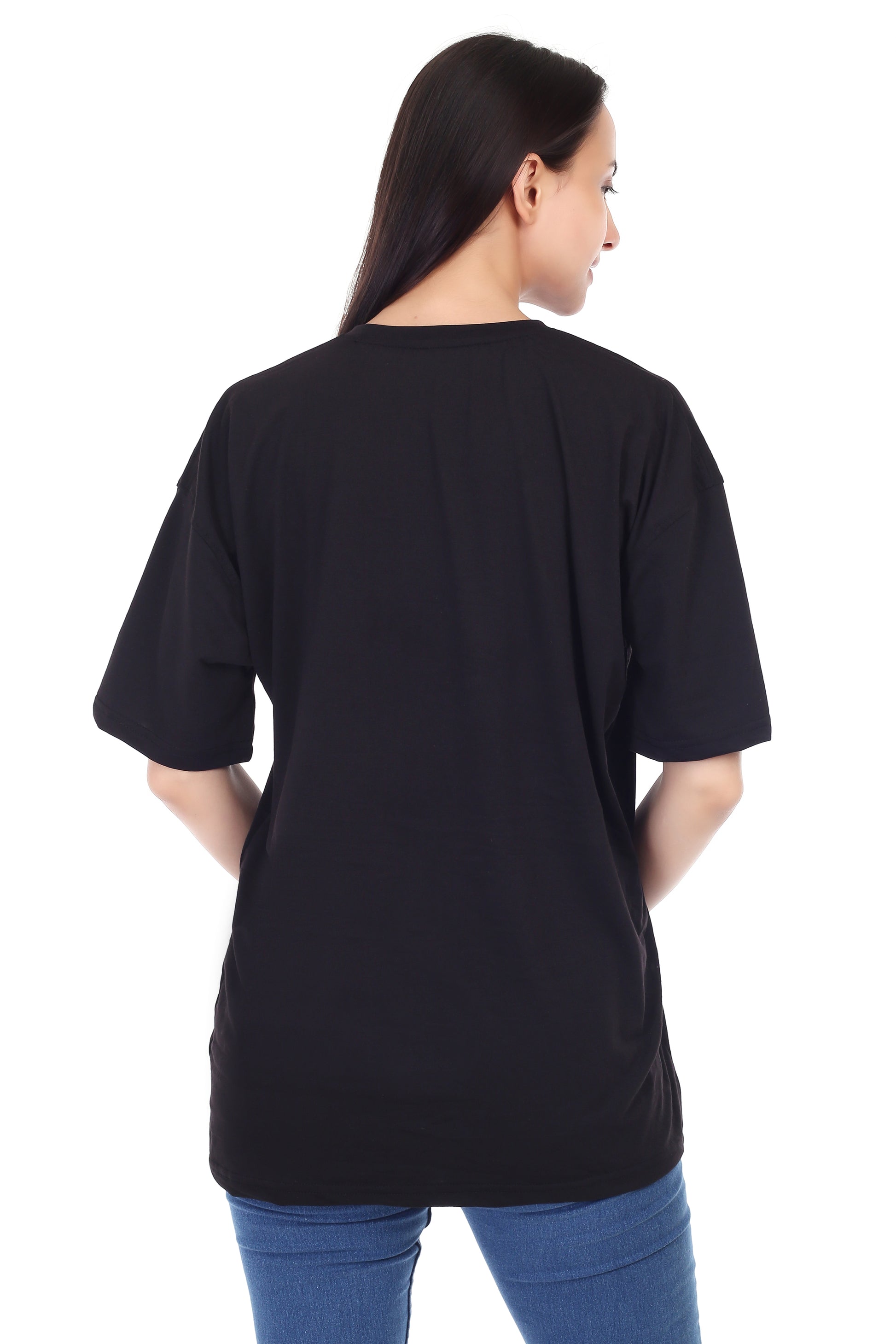 Women's Plain Over-sized Round Neck Half Sleeve T-Shirt