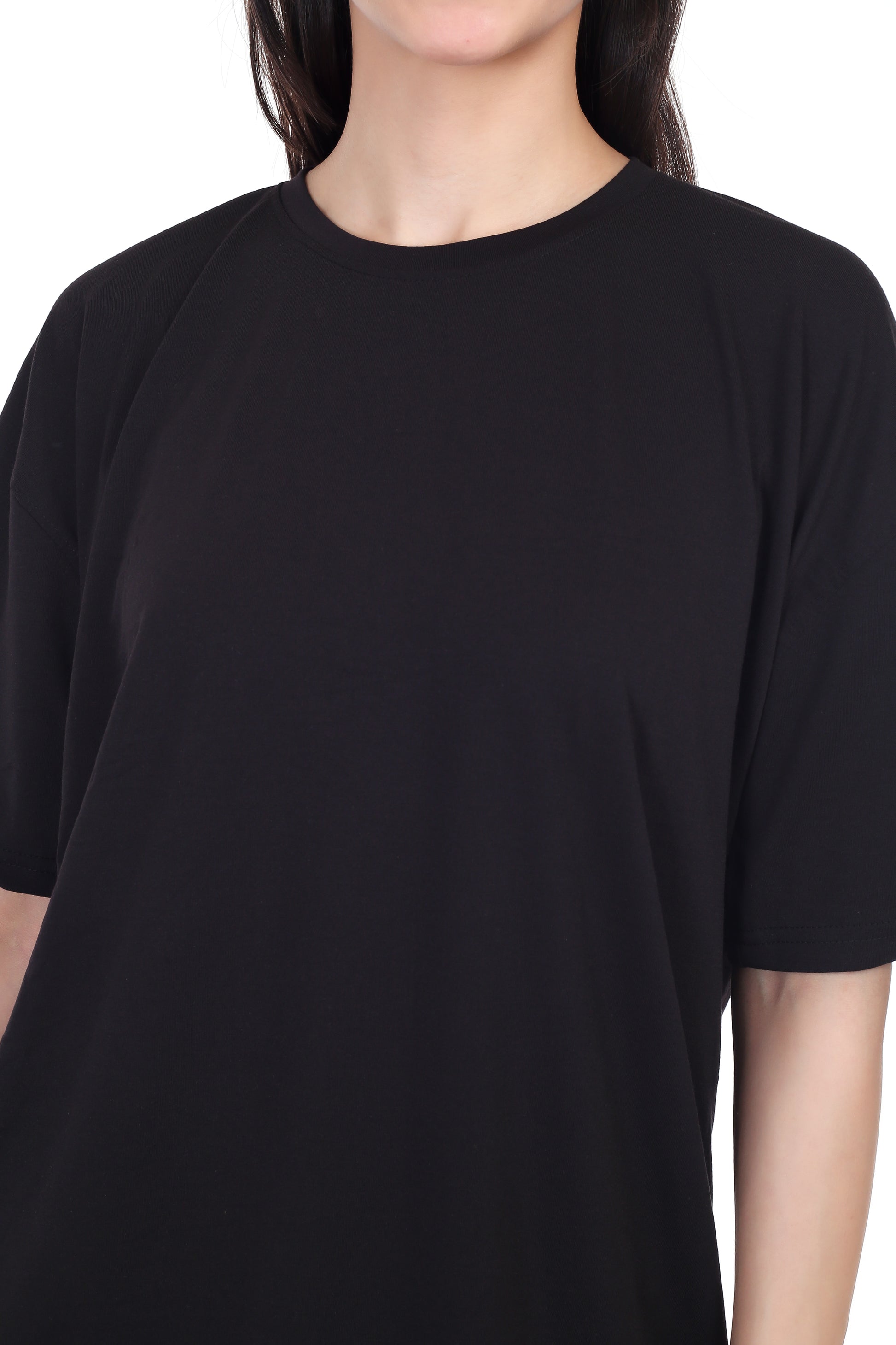 Women's Plain Over-sized Round Neck Half Sleeve T-Shirt