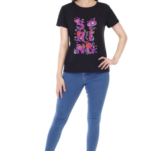 Women's Floral Bloom Spring Printed Round Neck Half Sleeve Cotton Blend Regular Fit T-Shirt